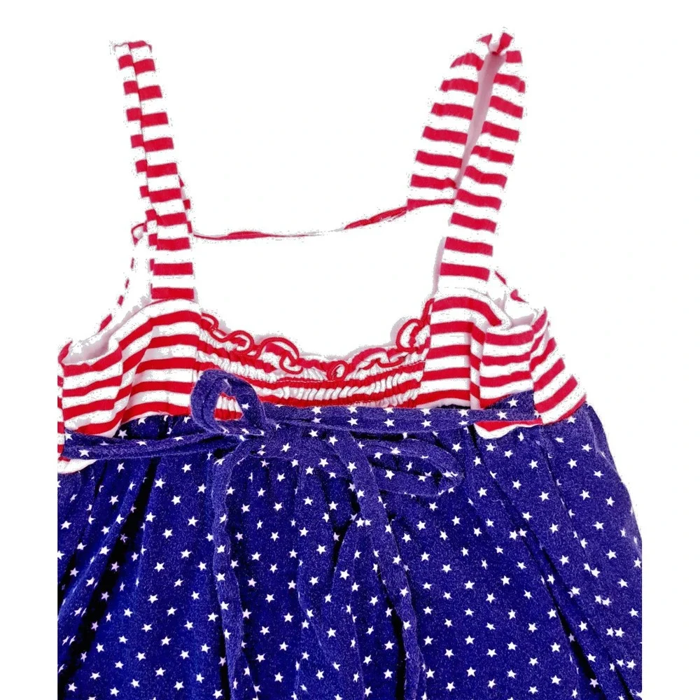 Toddler Girls July 4th Red White Blue Dress‎ Ribbons No Tags 20